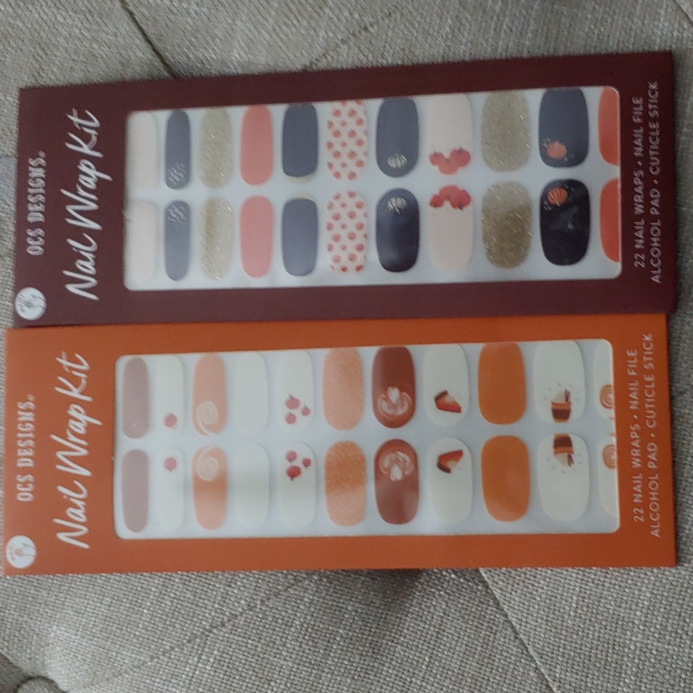 OCS Designs Nail Wrap Kit Bundle Lot Thanksgiving Pumpkins Pie Orange